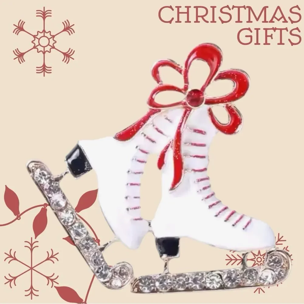 GLITTER‎ AND RHINESTONE CHRISTMAS ICE SKATES BROOCH